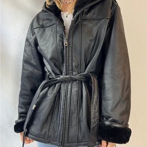 Wilson’s Black Faux Fur Leather Jacket Large